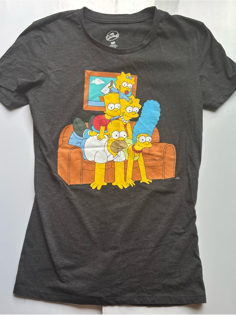 Official Simpsons merch family couch Marge grey gray graphic tshirt cartoon